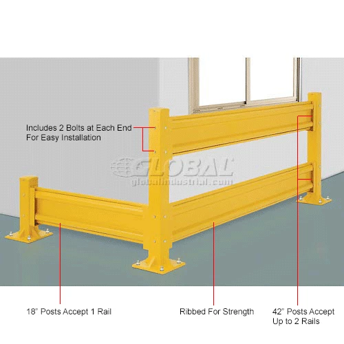 Global Industrial Protective Steel Guard Rail, 9'L, Yellow - Image 10