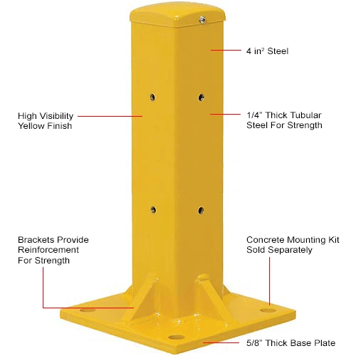 Global Industrial™ Protective Steel Barrier Post For Single Rail, 18"H , Yellow - Image 5