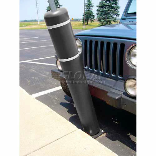 FlexPost 52"H FlexBollard with 8"H Sign Post - Natural Ground Installation - Black Cover/White Tapes - Image 2