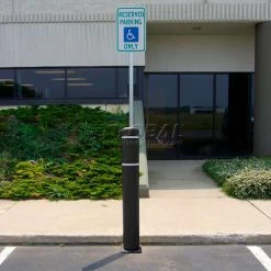 FlexPost 52"H FlexBollard with 8"H Sign Post - Concrete Installation - Black Cover/White Tapes