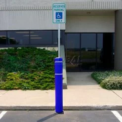 FlexPost 52"H FlexBollard™ with 8"H Sign Post - Asphalt Installation - Blue Cover/White Tapes