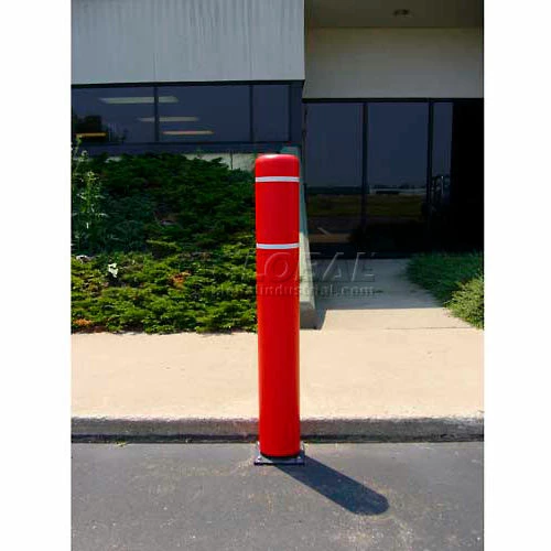 FlexPost 72"H FlexBollard - Concrete Installation - Red Cover/White Tapes - Image 2
