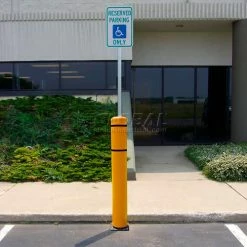 FlexPost 52"H FlexBollard™ with 8"H Sign Post - Asphalt Installation - Yellow Cover/Black Tapes