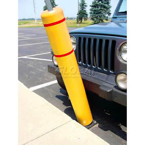 FlexPost 52"H FlexBollard with 8"H Sign Post - Natural Ground Installation - Yellow Cover/Red Tapes - Image 2