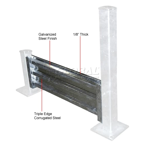 Vestil Steel Galvanized Structural Guard Rail, Drop-in Style, 10'L, Galvanized - Image 3