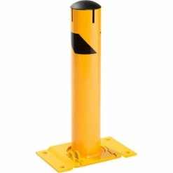 Global Industrial™ Steel Bollard with Base W/Removable Plastic Cap & Chain Slots, Yellow, 24''H