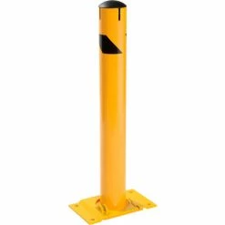 Global Industrial™ Steel Bollard with Base W/Removable Plastic Cap & Chain Slots, Yellow, 36''H