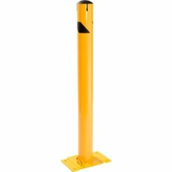 Global Industrial™ Steel Bollard with Base W/Removable Plastic Cap & Chain Slots, Yellow, 48''H