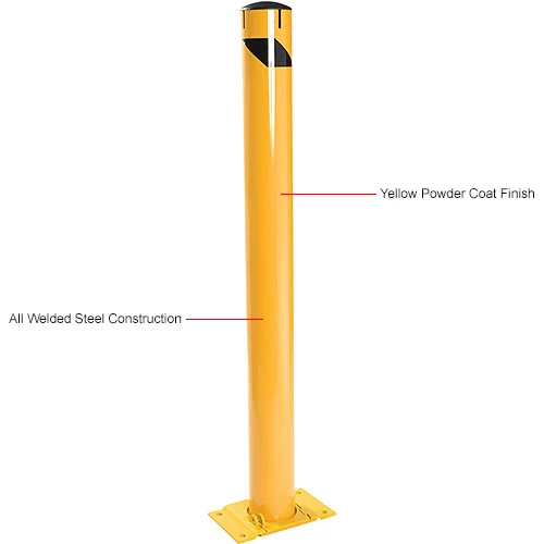 Global Industrial Floor Mount Round Safety Bollard With Plastic Cap w/Base, Yellow,5.5''x60"H - Image 8