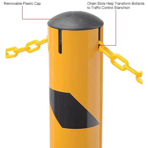 Global Industrial Floor Mount Round Safety Bollard With Plastic Cap w/Base, Yellow,5.5''x60"H - Image 9