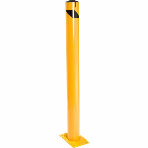 Global Industrial Floor Mount Round Safety Bollard With Plastic Cap w/Base, Yellow,5.5''x60"H - Image 2