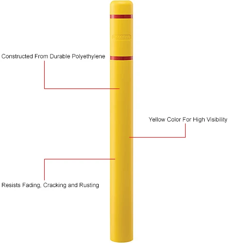 Global Industrial™ Bollard Post Sleeve, 4" D x 52" H, Yellow With Red Tape, HDPE - Image 7