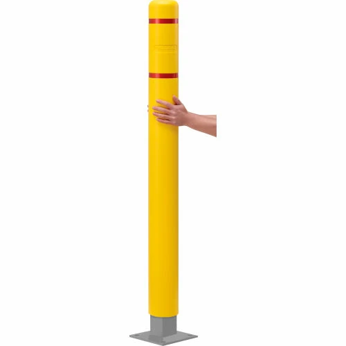 Global Industrial™ Bollard Post Sleeve, 4" D x 52" H, Yellow With Red Tape, HDPE - Image 5