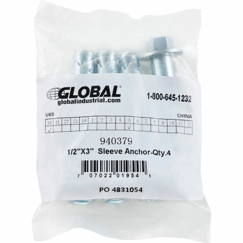 Global Industrial 1/2" x 3" Sleeve Anchor, Set Of 4 - Image 3