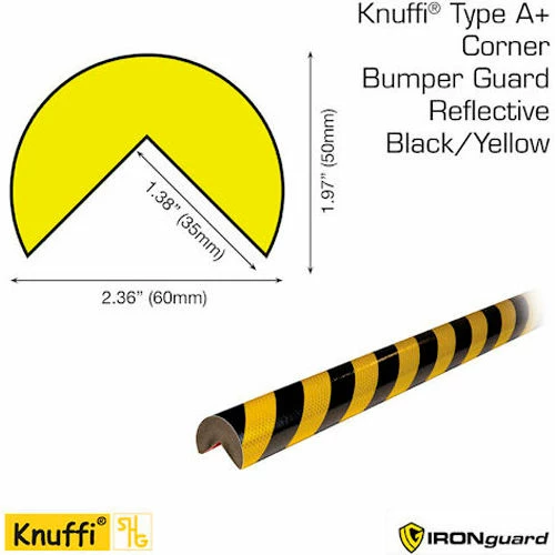 Knuffi® A+ Corner Bumper Guard, 3.28', Reflective Black/Yellow, 60-6855 - Image 2
