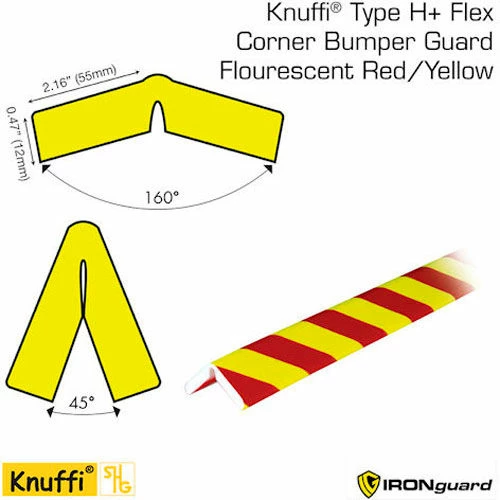 Knuffi® H+ Flex Corner Bumper Guard, 3.28', Fluorescent Red/Yellow, 60-6888 - Image 2