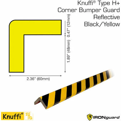 Knuffi® H+ Corner Bumper Guard, 3.28', Reflective Black/Yellow, 60-6857 - Image 2