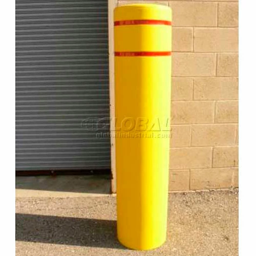 Post Guard® Bollard Cover 4502YR, 12-3/4"Dia. X 60"H, Yellow W/Red Tape