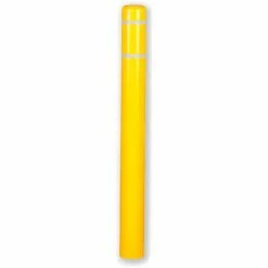 Post Guard® Bollard Cover CL1385FASSY, 4-1/2"Dia. X 52"H, Yellow W/White Tape